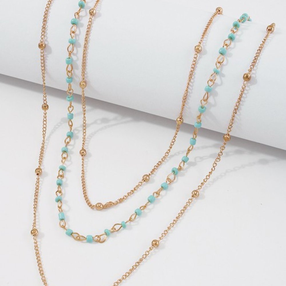 5/$35 BUNDLE DEAL Gold Tone Layered Beaded Necklace NEW